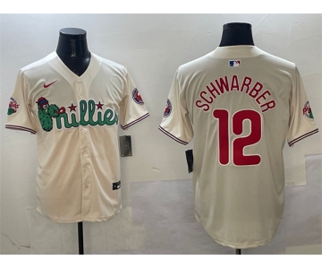 Men's Philadelphia Phillies #12 Kyle Schwarber Cream Phanatic Limited Stitched Jersey