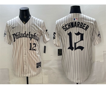 Men's Philadelphia Phillies #12 Kyle Schwarber Cream Pinstripe Gothic Vapor Limited Stitched Jersey