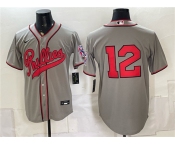 Men's Philadelphia Phillies #12 Kyle Schwarber Gray 2026 Field of Dreams Stadium Stitched Baseball Jersey Men's Philadelphia Phillies #12 Kyle Schwarber Gray 2026 Field of Dreams Stadium Stitched Baseball Jersey