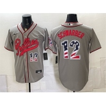 Men's Philadelphia Phillies #12 Kyle Schwarber Gray 2026 Field of Dreams USA 250 Fourth of July Stadium Stitched Baseball Jersey