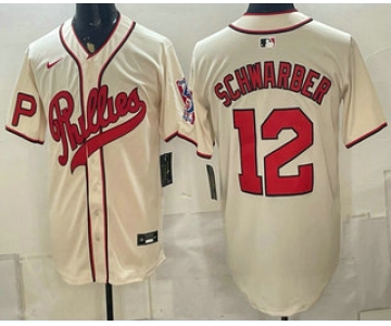 Men's Philadelphia Phillies #12 Kyle Schwarber Name Cream 2026 Field of Dreams Stadium Stitched Jersey