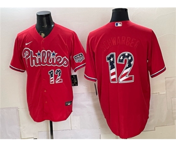 Men's Philadelphia Phillies #12 Kyle Schwarber Red USA 250 Fourth of July Home Stitched Baseball Jersey