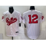 Mens Philadelphia Phillies #12 Kyle Schwarber White 2026 Field of Dreams Stadium Stitched Baseball Jersey Mens Philadelphia Phillies #12 Kyle Schwarber White 2026 Field of Dreams Stadium Stitched Baseball Jersey