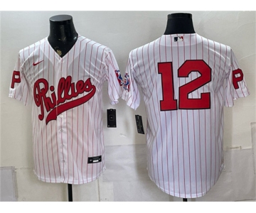 Mens Philadelphia Phillies #12 Kyle Schwarber White 2026 Field of Dreams Stadium Stitched Baseball Jersey