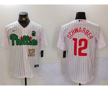 Men's Philadelphia Phillies #12 Kyle Schwarber White Green Cool Base Stitched Jerseys