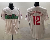 Men's Philadelphia Phillies #12 Kyle Schwarber White Phanatic Cool Base Stitched Jersey