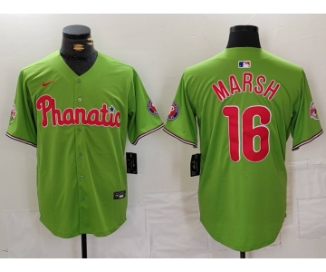 Men's Philadelphia Phillies #16 Brandon Marsh Green With Patch Stitched Cool Base Nike Jersey