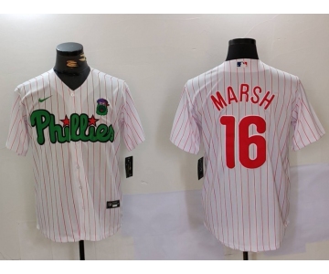 Men's Philadelphia Phillies #16 Brandon Marsh White Green Cool Base Stitched Jersey