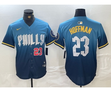 Men's Philadelphia Phillies #23 Jeff Hoffman Blue Number 2024 City Connect Limited Stitched Jersey