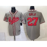 Men's Philadelphia Phillies #27 Aaron Nola Gray 2026 Field of Dreams Stadium Stitched Baseball Jersey Men's Philadelphia Phillies #27 Aaron Nola Gray 2026 Field of Dreams Stadium Stitched Baseball Jersey