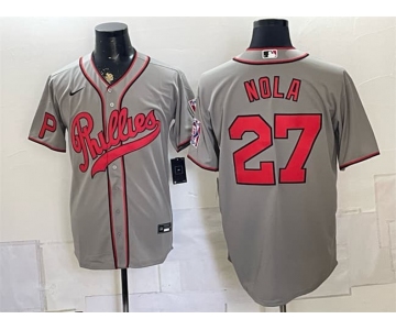 Men's Philadelphia Phillies #27 Aaron Nola Gray 2026 Field of Dreams Stadium Stitched Baseball Jersey