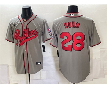 Men's Philadelphia Phillies #28 Alec Bohm Gray 2026 Field of Dreams Stadium Stitched Baseball Jersey
