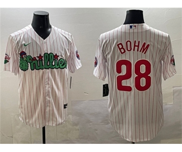 Men's Philadelphia Phillies #28 Alec Bohm White Phanatic Cool Base Stitched Jersey