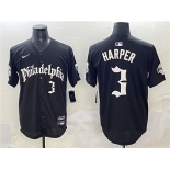 Men's Philadelphia Phillies #3 Bryce Harper Black Gothic Vapor Limited Stitched Jersey