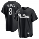 Men's Philadelphia Phillies #3 Bryce Harper Black Lights Out Limited Stitched Baseball Jersey