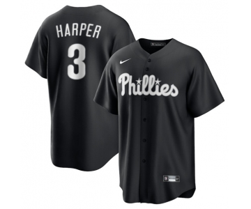 Men's Philadelphia Phillies #3 Bryce Harper Black Lights Out Limited Stitched Baseball Jersey