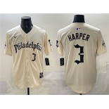 Men's Philadelphia Phillies #3 Bryce Harper Cream Gothic Vapor Limited Stitched Jersey