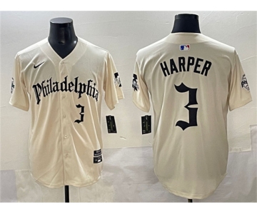 Men's Philadelphia Phillies #3 Bryce Harper Cream Gothic Vapor Limited Stitched Jersey