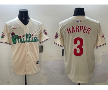 Men's Philadelphia Phillies #3 Bryce Harper Cream Phanatic Limited Stitched Jersey