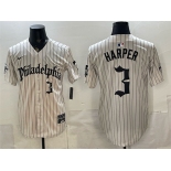 Men's Philadelphia Phillies #3 Bryce Harper Cream Pinstripe Gothic Vapor Limited Stitched Jersey Men's Philadelphia Phillies #3 Bryce Harper Cream Pinstripe Gothic Vapor Limited Stitched Jersey