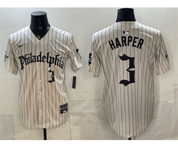 Men's Philadelphia Phillies #3 Bryce Harper Cream Pinstripe Gothic Vapor Limited Stitched Jersey