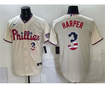 Men's Philadelphia Phillies #3 Bryce Harper Cream USA 250 Fourth of July Home Stitched Baseball Jersey