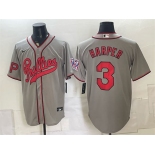 Men's Philadelphia Phillies #3 Bryce Harper Gray 2026 Field of Dreams Stadium Stitched Baseball Jersey Men's Philadelphia Phillies #3 Bryce Harper Gray 2026 Field of Dreams Stadium Stitched Baseball Jersey