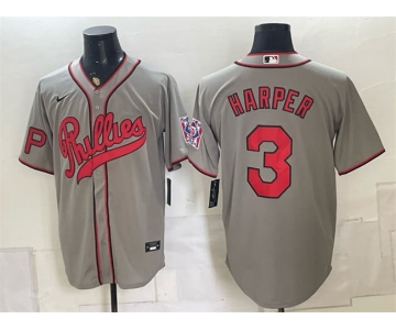 Men's Philadelphia Phillies #3 Bryce Harper Gray 2026 Field of Dreams Stadium Stitched Baseball Jersey