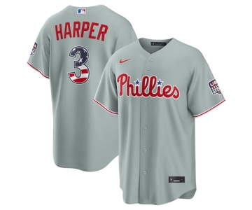 Men's Philadelphia Phillies #3 Bryce Harper Gray USA 250 Fourth of July Home Stitched Baseball Jersey