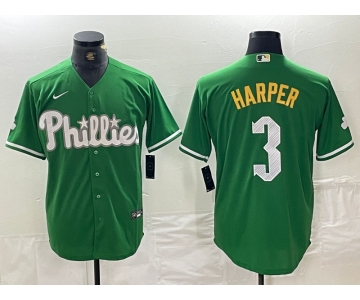 Men's Philadelphia Phillies #3 Bryce Harper Green 2024 City Connect Stitched Jersey