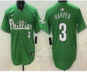 Men's Philadelphia Phillies #3 Bryce Harper Green Limited Stitched Jersey Men's Philadelphia Phillies #3 Bryce Harper Green Limited Stitched Jersey