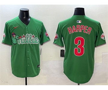 Men's Philadelphia Phillies #3 Bryce Harper Green Phanatic Limited Stitched Jersey