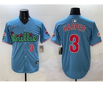Men's Philadelphia Phillies #3 Bryce Harper Light Blue Phanatic Limited Stitched Jersey