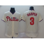 Men's Philadelphia Phillies #3 Bryce Harper Majestic Cream Home Flexbase Authentic Collection Player Jersey Men's Philadelphia Phillies #3 Bryce Harper Majestic Cream Home Flexbase Authentic Collection Player Jersey