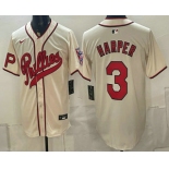 Men's Philadelphia Phillies #3 Bryce Harper Name Cream 2026 Field of Dreams Stadium Stitched Jersey