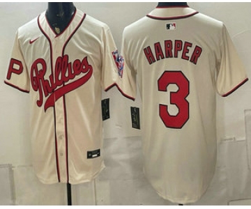 Men's Philadelphia Phillies #3 Bryce Harper Name Cream 2026 Field of Dreams Stadium Stitched Jersey