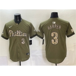 Men's Philadelphia Phillies #3 Bryce Harper Olive 2026 Armed Forces Day Stitched Jersey Men's Philadelphia Phillies #3 Bryce Harper Olive 2026 Armed Forces Day Stitched Jersey