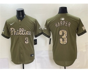 Men's Philadelphia Phillies #3 Bryce Harper Olive 2026 Armed Forces Day Stitched Jersey Men's Philadelphia Phillies #3 Bryce Harper Olive 2026 Armed Forces Day Stitched Jersey