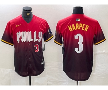Men's Philadelphia Phillies #3 Bryce Harper Red 2024 City Player Number Cool Base Jerseys