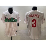 Men's Philadelphia Phillies #3 Bryce Harper White Phanatic Cool Base Stitched Jersey