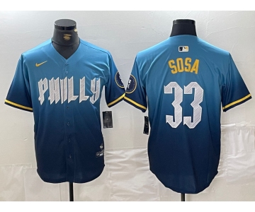 Men's Philadelphia Phillies #33 Edmundo Sosa Blue 2024 City Connect Limited Stitched Jersey