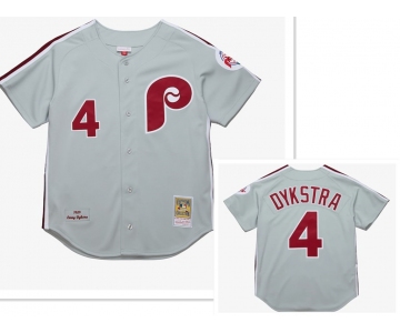 Men's Philadelphia Phillies #4 Lenny Dykstra Mitchell and Ness Grey 1989 Throwback Stitched MLB Jersey