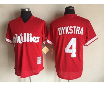 Men's Philadelphia Phillies #4 Lenny Dykstra Mitchell and Ness Red 1991 Throwback Stitched MLB Jersey