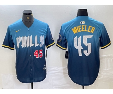 Men's Philadelphia Phillies #45 Zack Wheeler Blue 2024 City Player Number Cool Base Stitched Jerseys