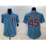 Men's Philadelphia Phillies #45 Zack Wheeler Blue Cool Base Stitched Jersey