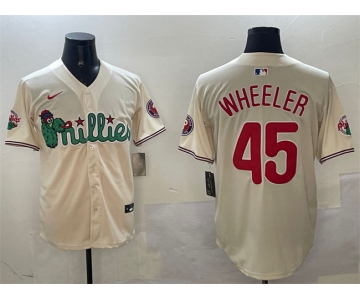 Men's Philadelphia Phillies #45 Zack Wheeler Cream Phanatic Limited Stitched Jersey