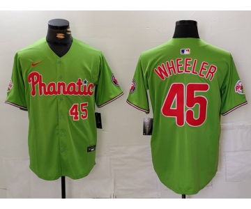Men's Philadelphia Phillies #45 Zack Wheeler Number Green With Patch Stitched Cool Base Nike Jersey