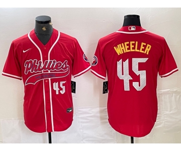 Men's Philadelphia Phillies #45 Zack Wheeler Number Red Cool Base Stitched Baseball Jersey