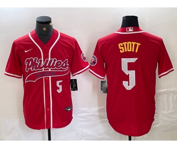 Men's Philadelphia Phillies #5 Bryson Stott Number Red Cool Base Stitched Baseball Jersey