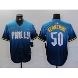Men's Philadelphia Phillies #50 Orion Kerkering Blue 2024 City Connect Limited Stitched Jersey